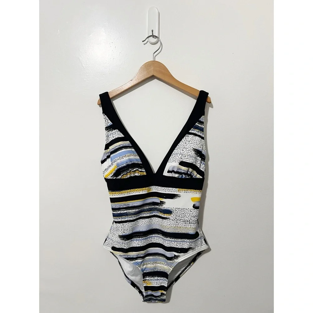 DKNY Multicolor Printed Deep-V One Piece‎ Swimsuit Size 6 - Picture 2 of 6